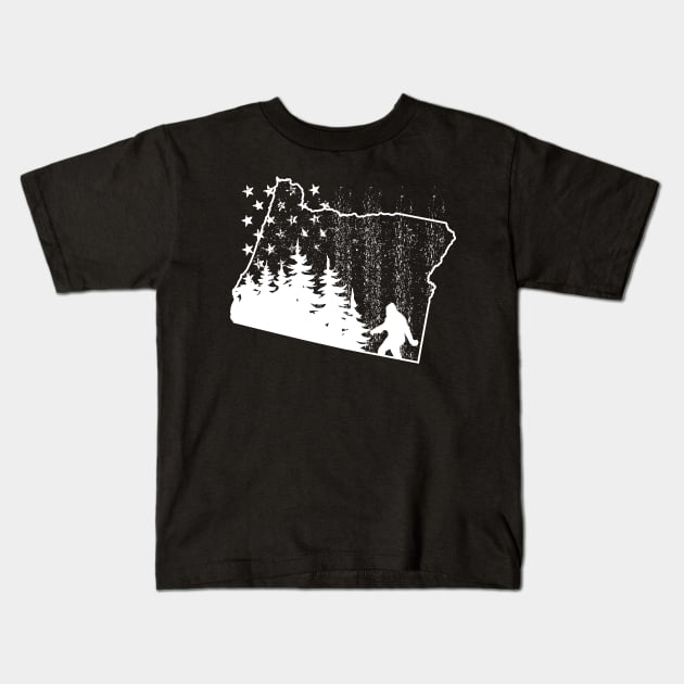 Oregon Bigfoot American Flag Kids T-Shirt by Tesszero